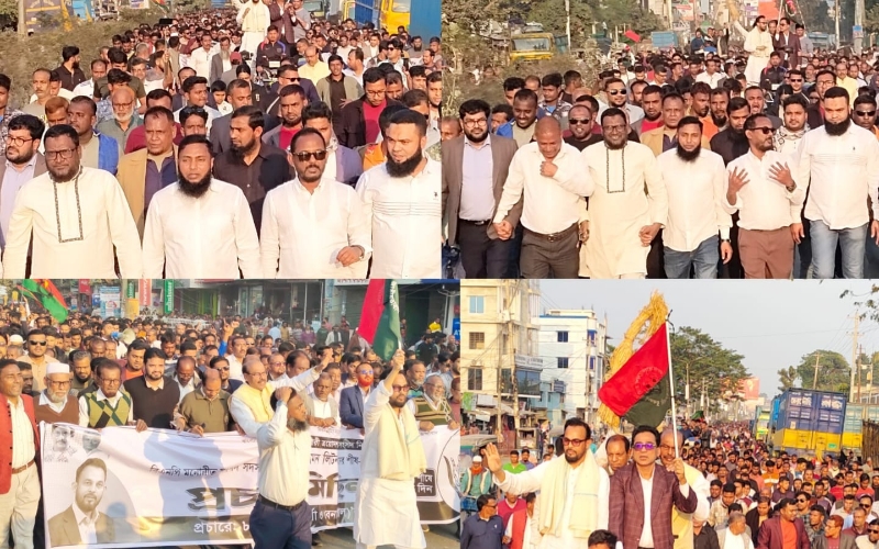 বেনাপোলে বিএনপির মনোনীত প্রার্থী নুরুজ্জামান লিটনের ধানের শীষের প্রচার মিছিল